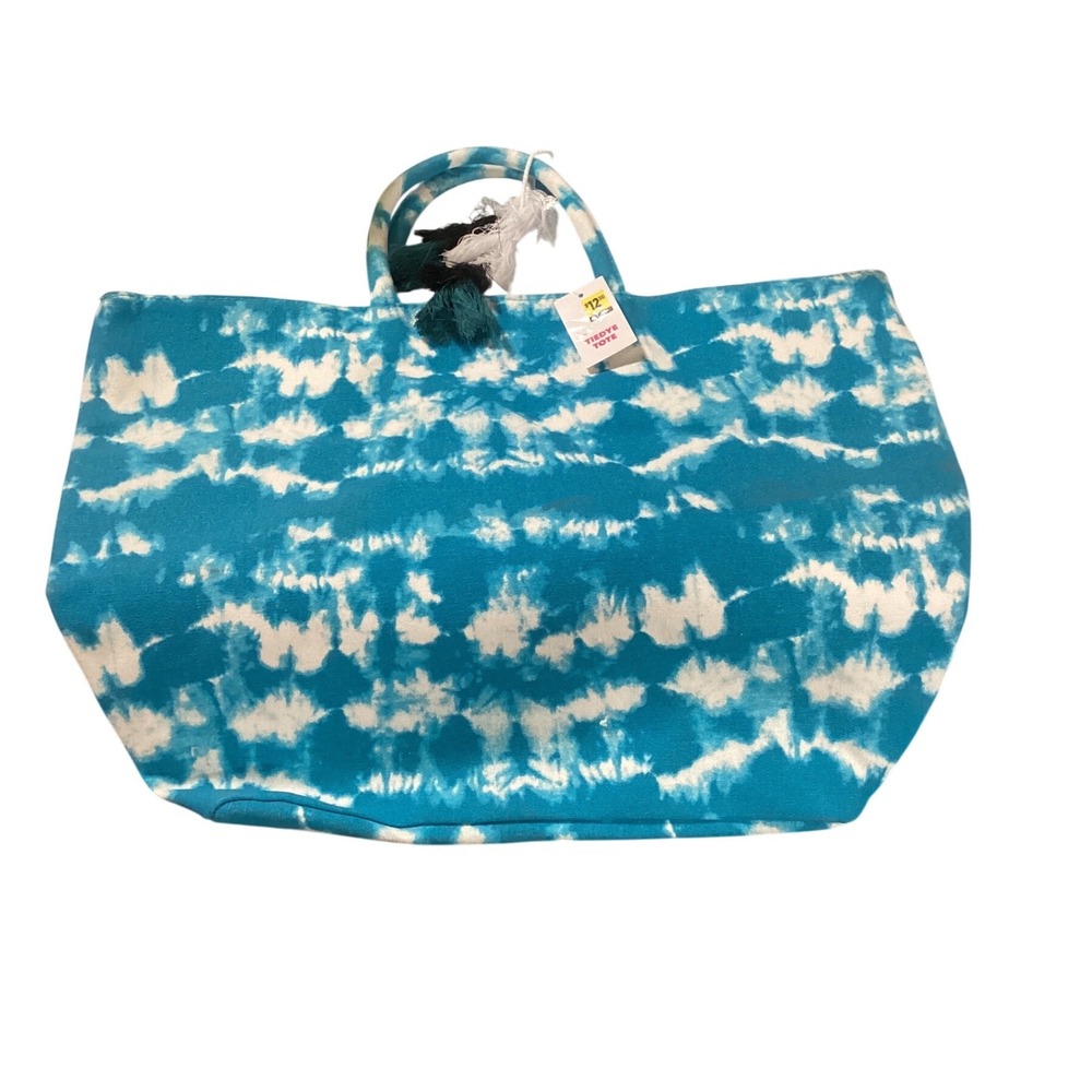 Tie Dye Tote Bag Blue White Canvas Beach Shoulder Bag Tassel NWT